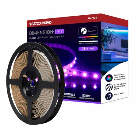 NUVO Dimension Pro Tape Light Strip - 32 ft. RGB + Tunable White - J-Box - Starfish IOT - IR Remote 64/134